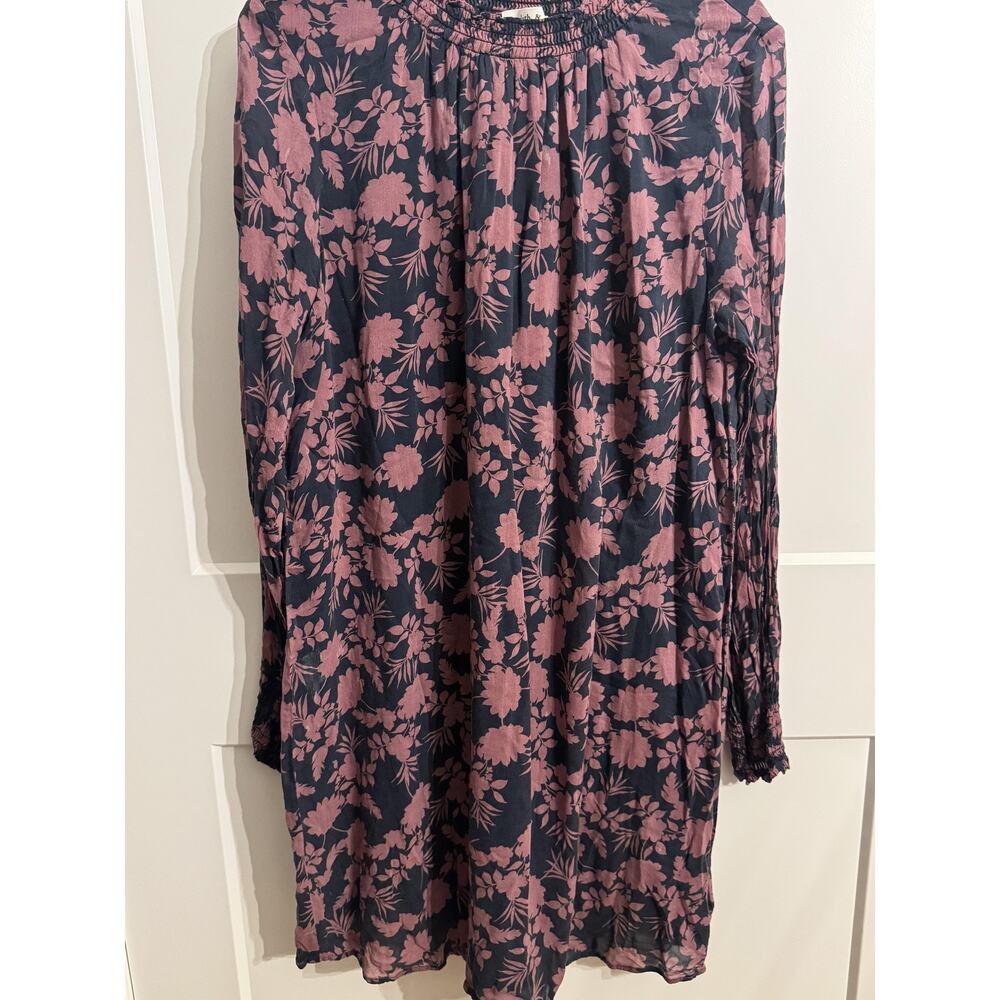 Cloth & Stone Dress Womens XL Blue Floral Long Sleeve Smocked Soft Boho Flowy - Picture 7 of 8